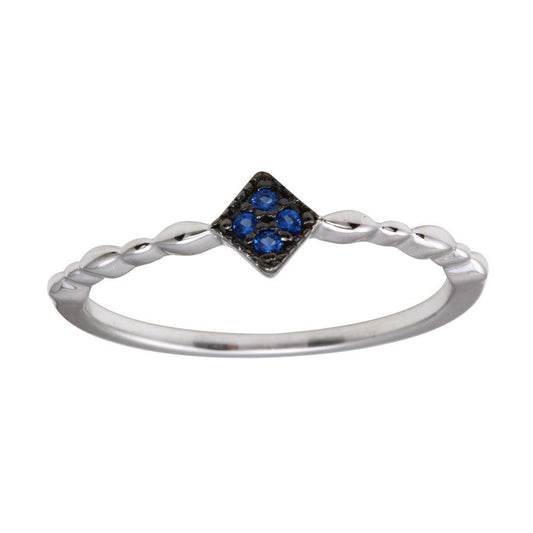 Rhodium Plated 925 Sterling Silver Diamond-Shape Blue CZ Ring Band Sizes 5-9