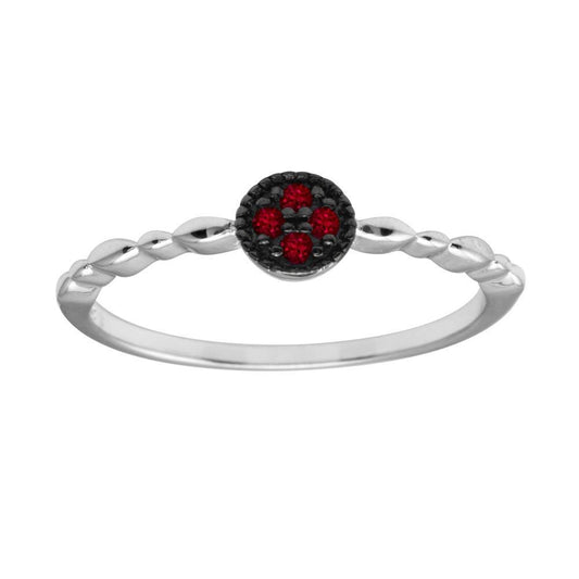 High Polished Rhodium Plated 925 Sterling Silver Red CZ Ring Band Sizes 5-9