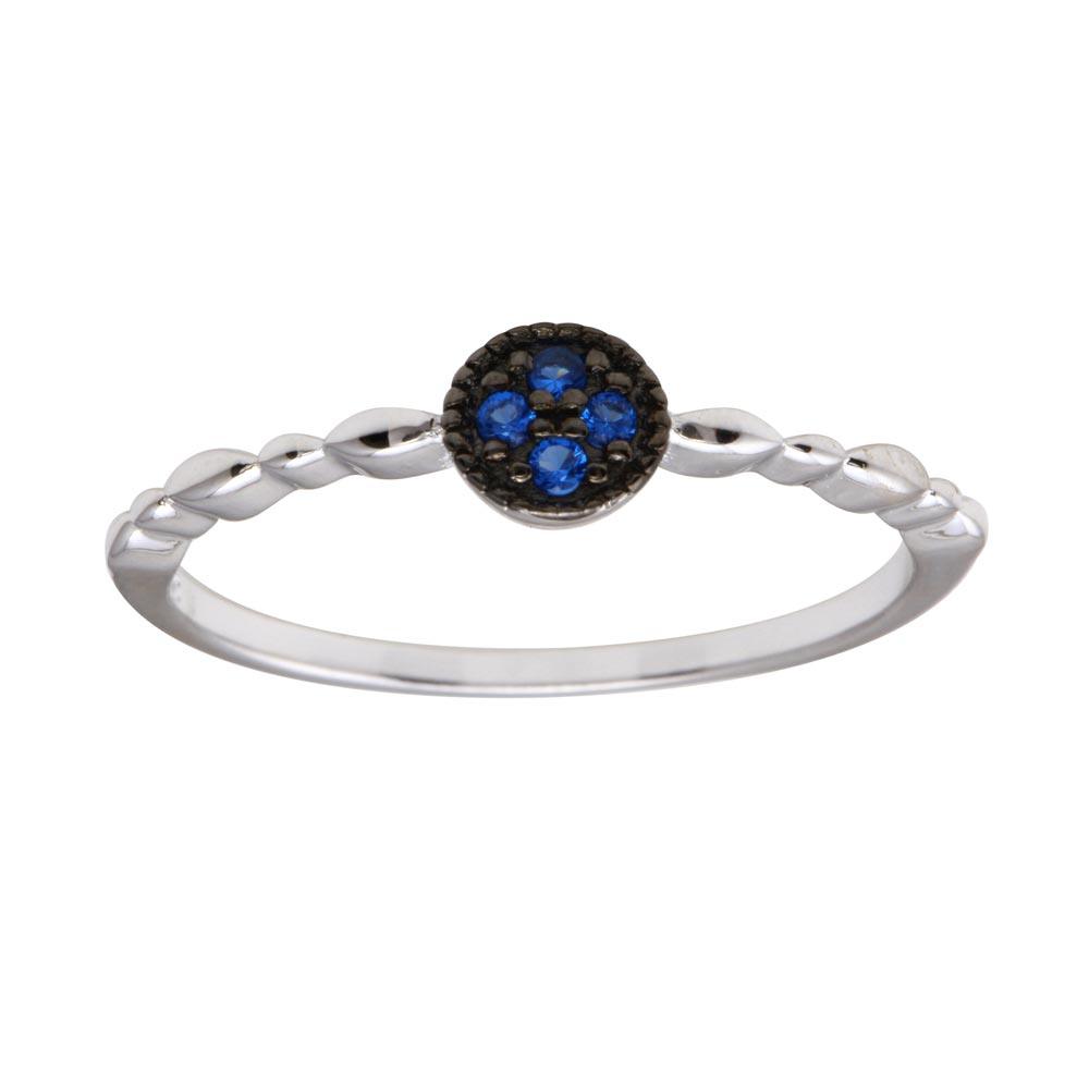 High Polished Rhodium Plated 925 Sterling Silver Blue CZ Ring Band Sizes 5-9