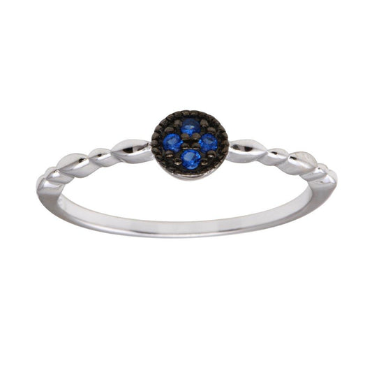 High Polished Rhodium Plated 925 Sterling Silver Blue CZ Ring Band Sizes 5-9