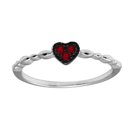 High Polished Rhodium Plated 925 Sterling Silver Heart Red CZ Ring Sizes 5-9