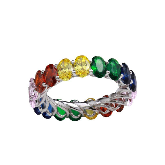 Rhodium Plated 925 Sterling Silver Multi-Colored CZ Eternity Ring Band Sizes 5-9