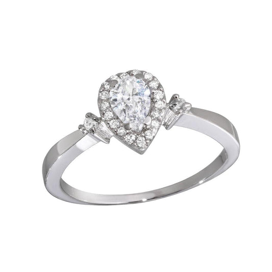 Rhodium Plated 925 Sterling Silver Small Teardrop CZ Ring Band Sizes 5-9