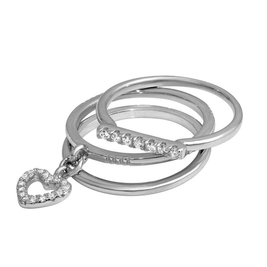 Rhodium Plated Sterling Silver 925 Stackable Hanging Heart Ring Band Sizes 5-9