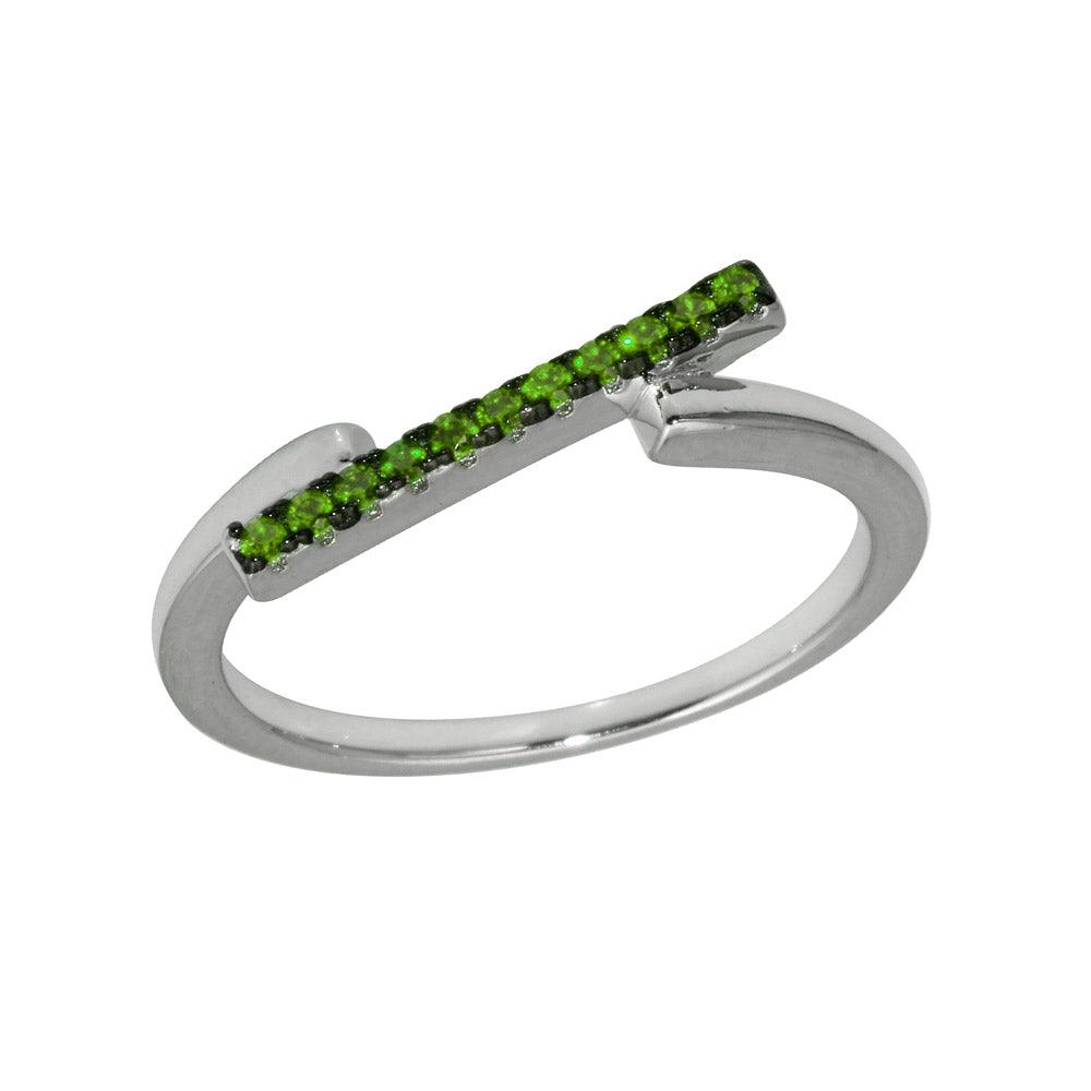 Polished Rhodium Plated 925 Sterling Silver Green CZ Bar Ring Band Sizes 5-9