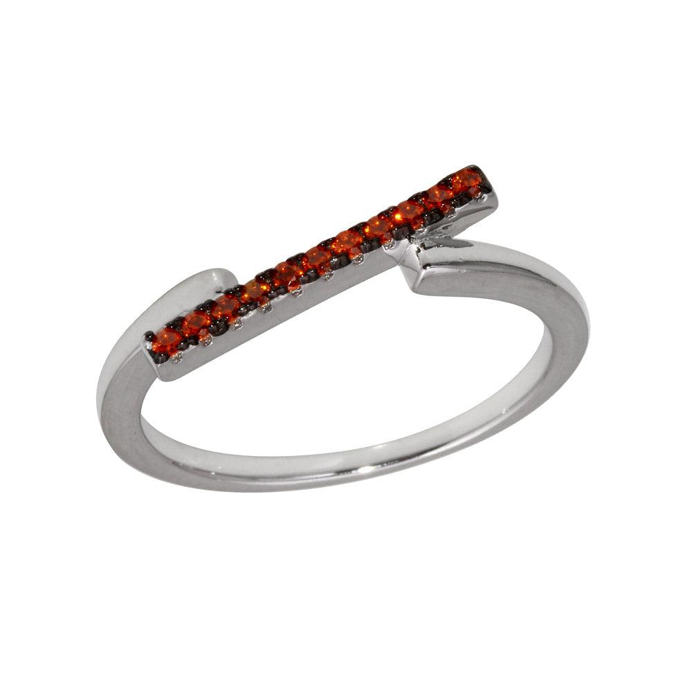 High Polished Rhodium Plated 925 Sterling Silver Red CZ Bar Ring Band Sizes 5-9