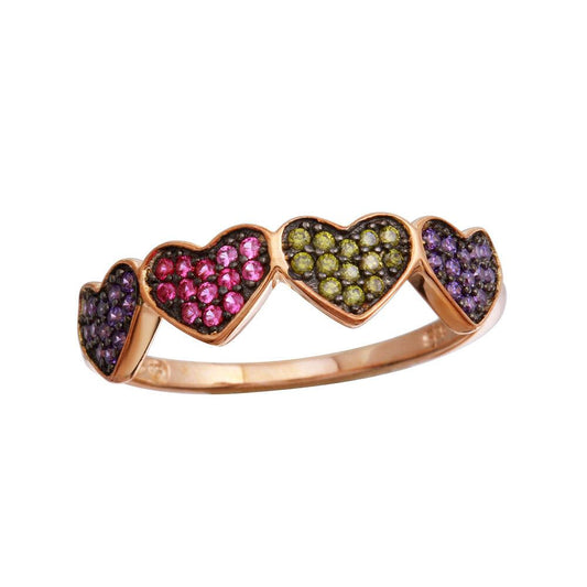 Rose Gold Plated 925 Sterling Silver Heart Ring Multi-Colored CZ Band Sizes 5-9