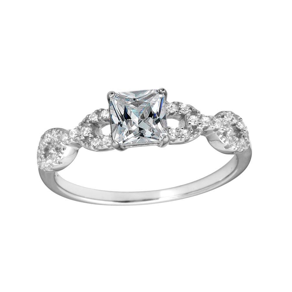 Rhodium Plated 925 Sterling Silver Clear CZ Chain Design Shank Ring Sizes 5-9
