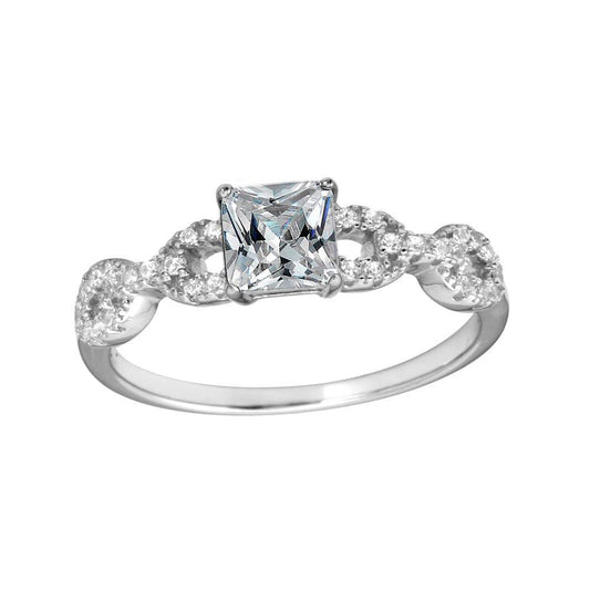 Rhodium Plated 925 Sterling Silver Clear CZ Chain Design Shank Ring Sizes 5-9