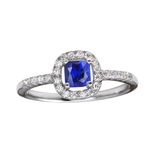 Rhodium Plated 925 Sterling Silver Square Clear & Blue CZ Ring Band Sizes 5-9