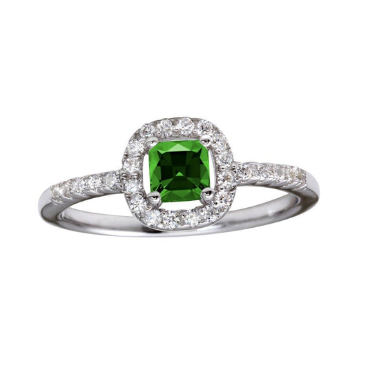 Rhodium Plated 925 Sterling Silver Square Clear Green CZ Ring Band Sizes 5-9
