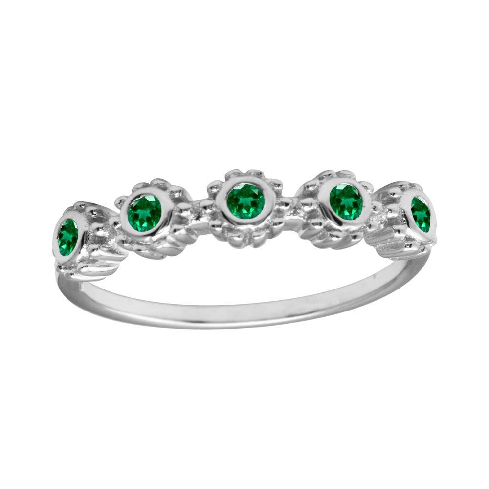 Polished Rhodium Plated 925 Sterling Silver Flower Green CZ Ring Band Sizes 5-9