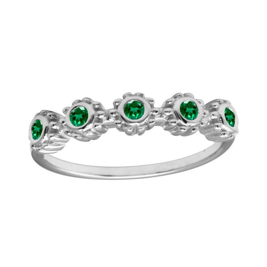 Polished Rhodium Plated 925 Sterling Silver Flower Green CZ Ring Band Sizes 5-9