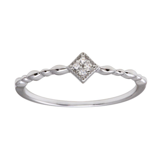 Rhodium Plated 925 Sterling Silver Diamond-Shape Clear CZ Ring Band Sizes 5-9