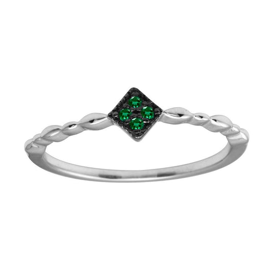 Rhodium Plated 925 Sterling Silver Diamond-Shape Green CZ Ring Band Sizes 5-9