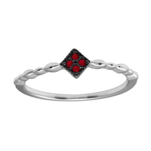 Rhodium Plated 925 Sterling Silver Diamond Shape Red CZ Ring Band Sizes 5-9