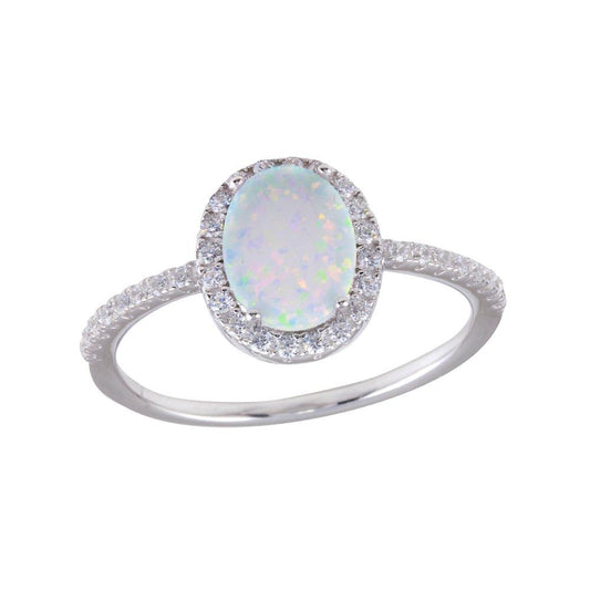 Rhodium Plated 925 Sterling Silver Solitaire Synthetic Opal CZ Ring Sizes 5-9