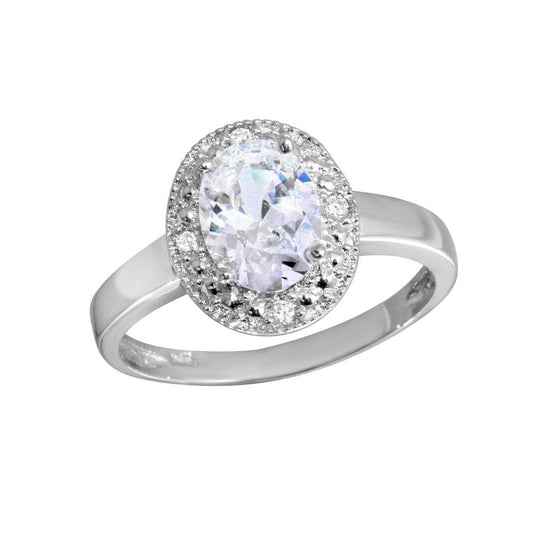 High Polished Rhodium Plated 925 Sterling Silver Oval CZ Ring Band Sizes 5-9