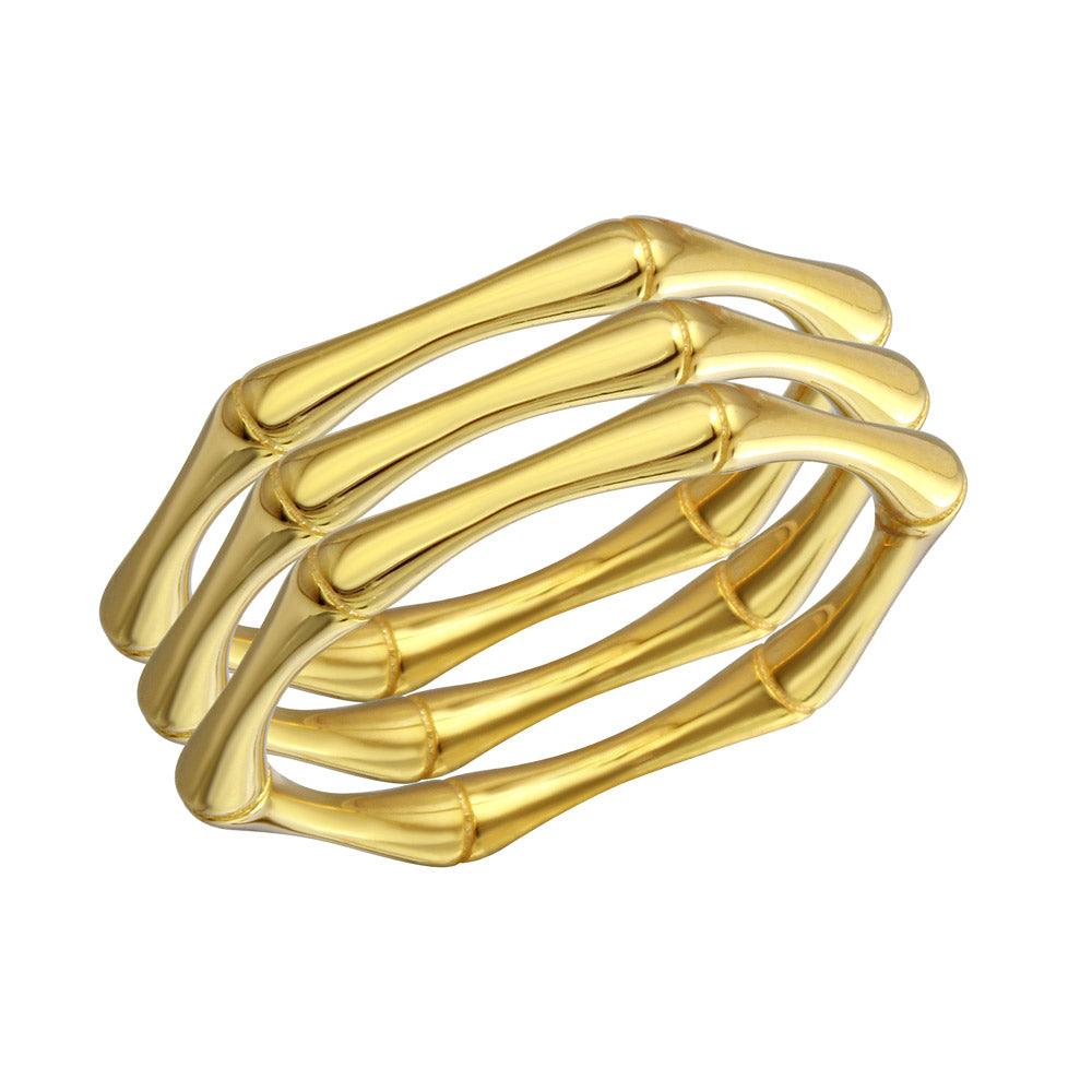 Polished Gold Plated 925 Sterling Silver Tri Bamboo Stackable Ring Sizes 5-9
