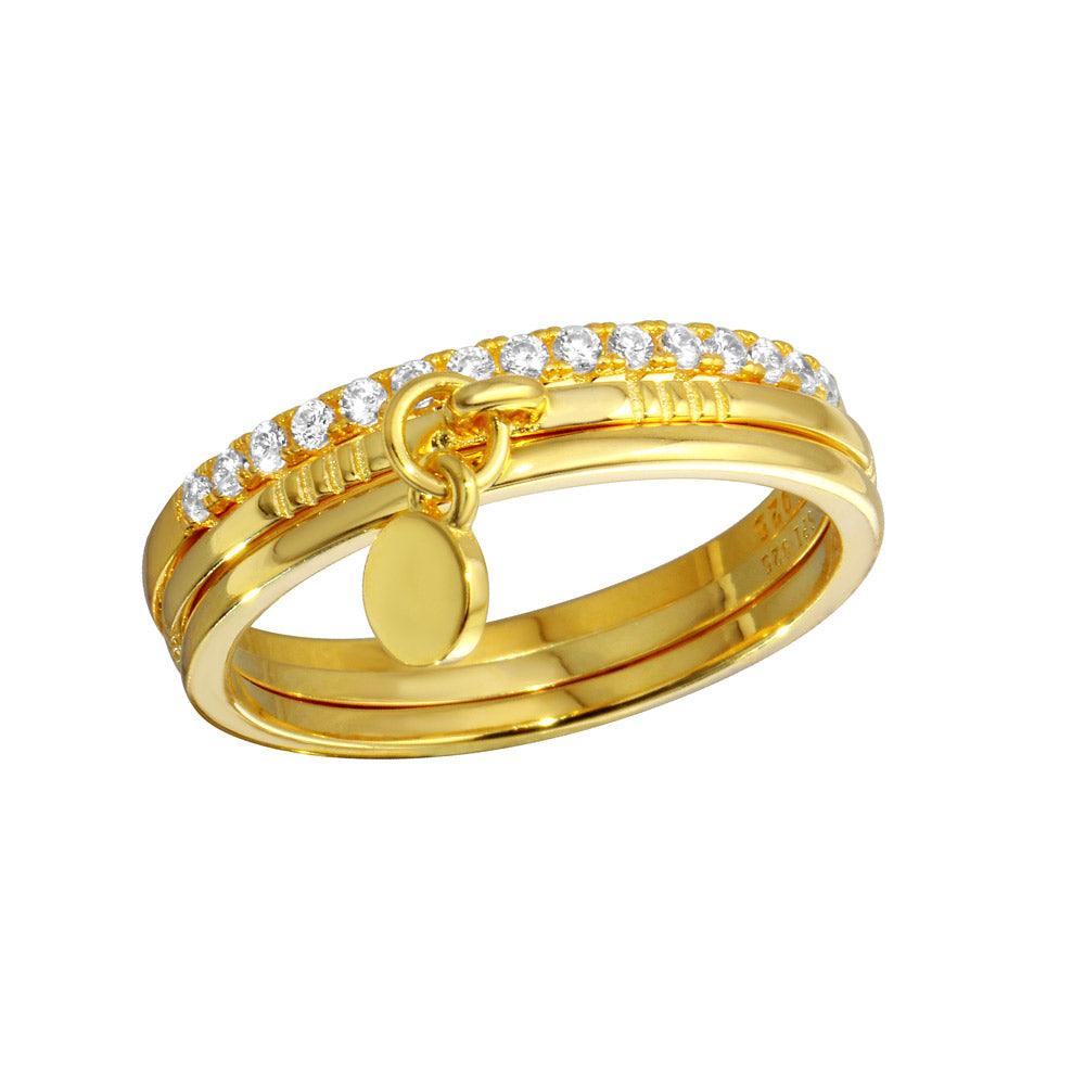 Gold Plated 925 Sterling Silver Tri CZ Stackable Hanging Disc Ring Sizes 5-9