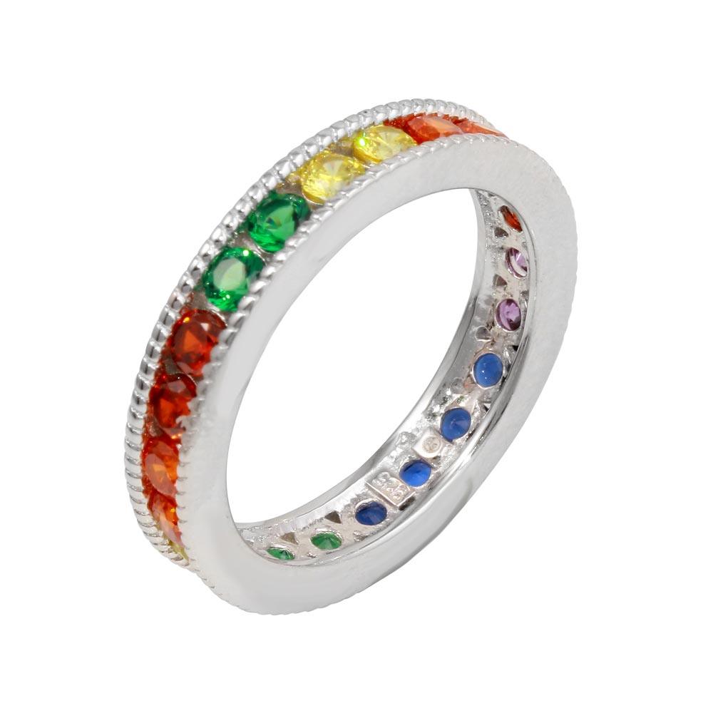 Rhodium Plated 925 Sterling Silver Rainbow CZ Eternity Ring Band Sizes 5-9
