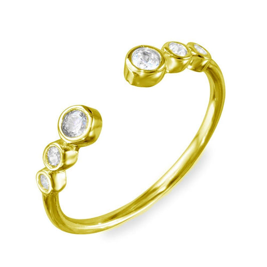 Gold Plated 925 Sterling Silver Open Ring Graduated Round Clear CZ Sizes 5-9