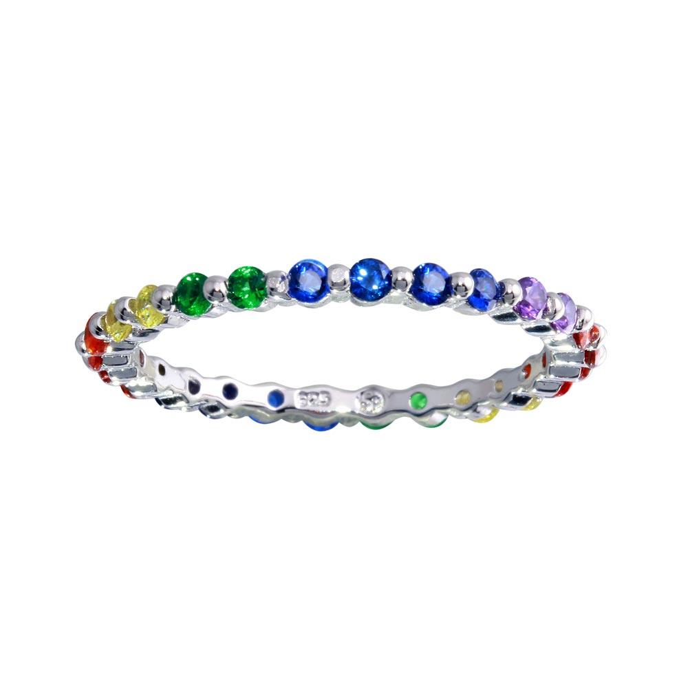 Rhodium Plated 925 Sterling Silver Rainbow CZ Stacking Eternity Ring Sizes 5-9