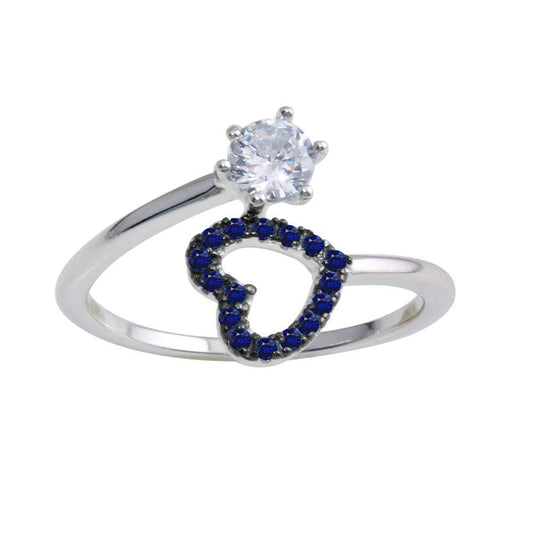 Rhodium Plated 925 Sterling Silver Heart Ring Blue Clear CZ Band Sizes 5-9