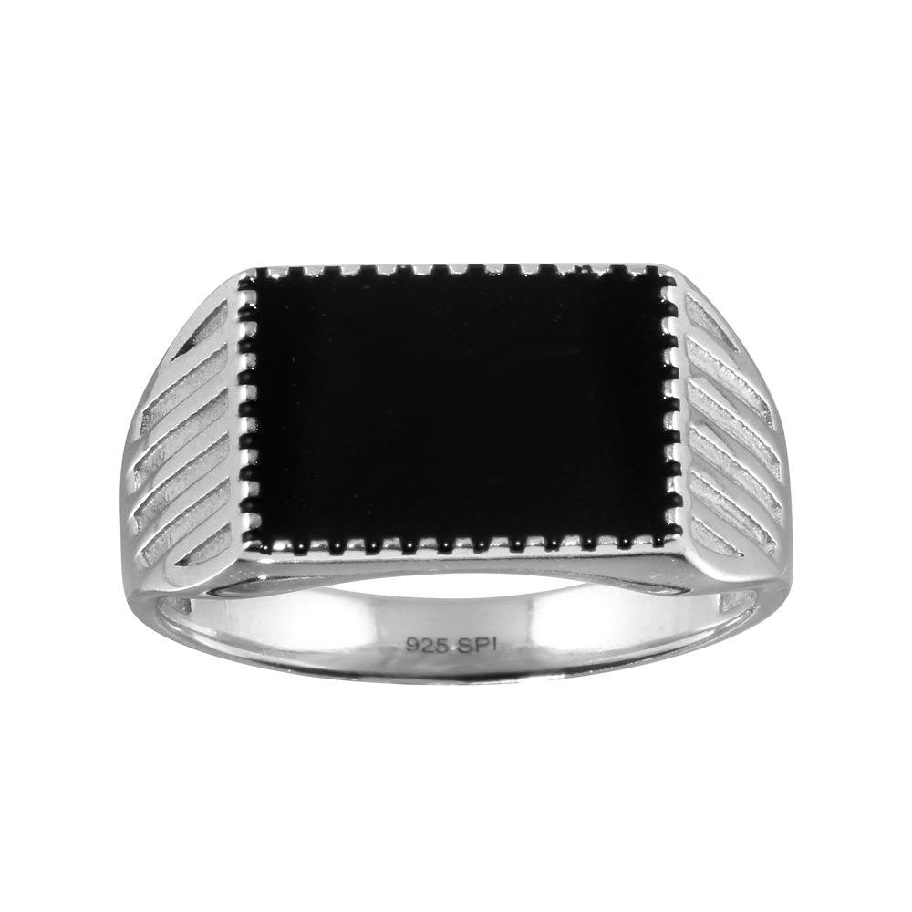 Polished Rhodium Plated 925 Sterling Silver Black Enamel Ring Band Sizes 9-12