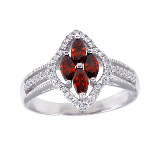 Polished Rhodium Plated 925 Sterling Silver Red Marquise CZ Ring Band Sizes 5-9
