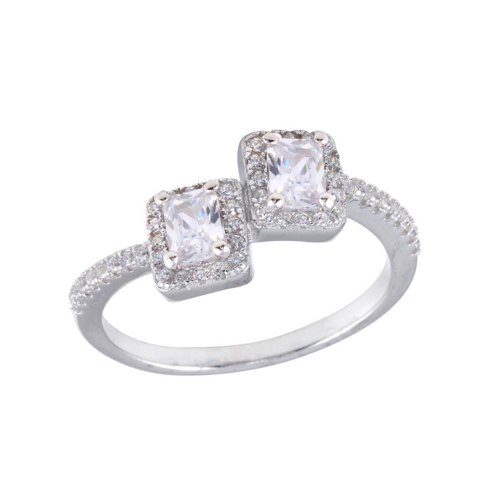 Rhodium Plated 925 Sterling Silver Double Square Clear CZ Ring Band Sizes 5-9