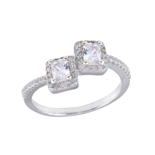 Rhodium Plated 925 Sterling Silver Double Square Clear CZ Ring Band Sizes 5-9