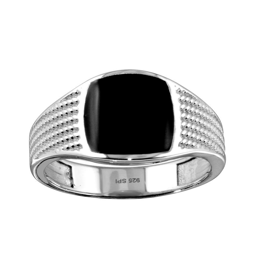 Rhodium Plated 925 Sterling Silver Black Enamel Rope Shank Ring Band Sizes 9-12