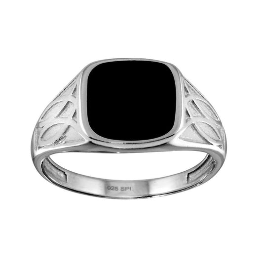 Rhodium Plated 925 Sterling Silver Black Enamel Celtic Shank Ring Sizes 9-12