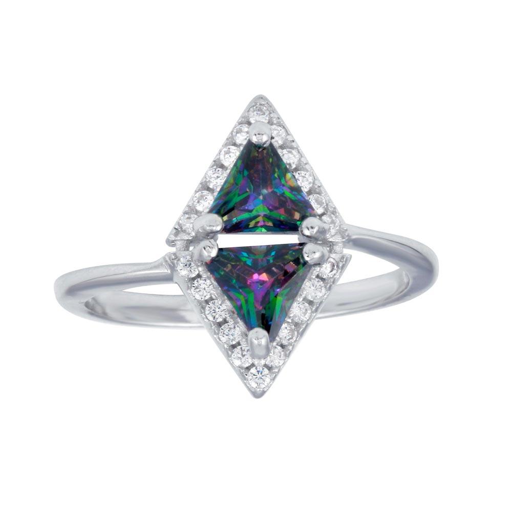 Rhodium Plated 925 Sterling Silver Halo Mystic Topaz CZ Ring Band Sizes 5-9