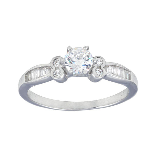 Rhodium Plated 925 Sterling Silver Baguette Shank CZ Bridal Ring Band Sizes 5-9