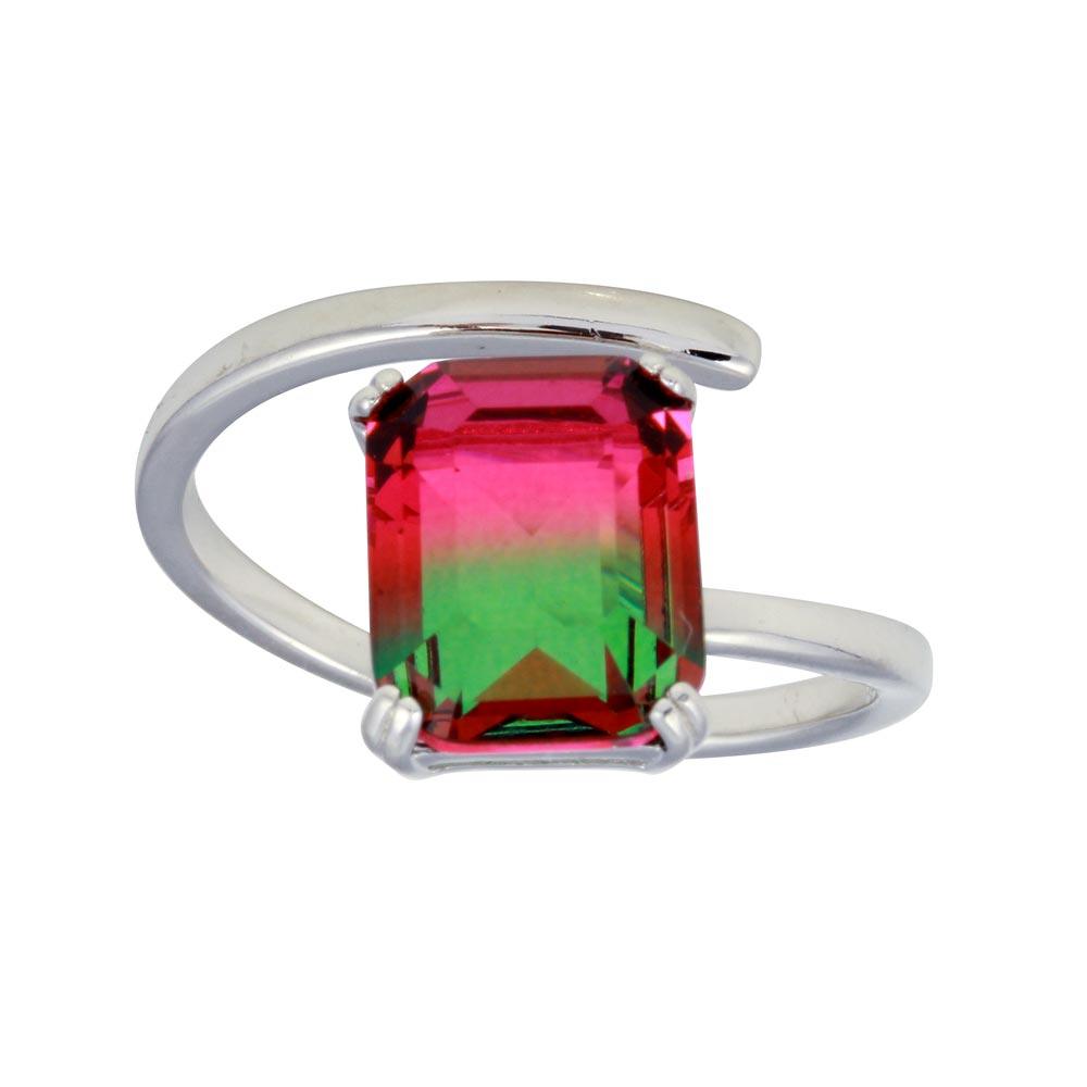 Rhodium Plated 925 Sterling Silver Green to Red Gradient CZ Ring Band Sizes 7-8