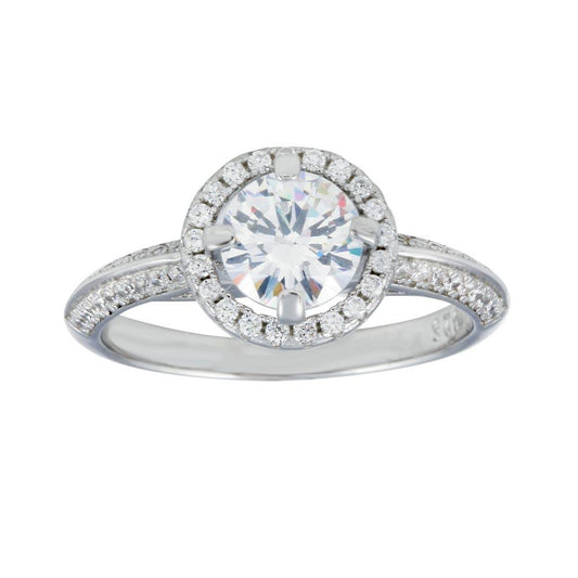 Rhodium Plated 925 Sterling Silver Halo Clear CZ Bridal Ring Band Sizes 5-9