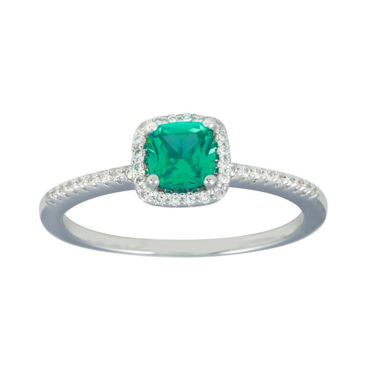 Rhodium Plated 925 Sterling Silver Halo Simulated Turquoise CZ Ring Sizes 5-9