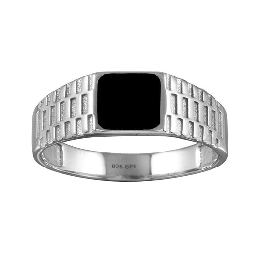 Rhodium Plated 925 Sterling Silver Black Enamel Jubilee Shank Ring Sizes 9-12