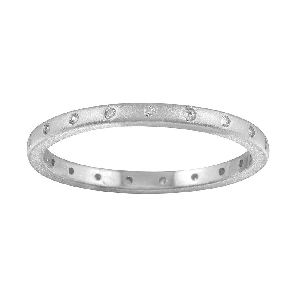 Matte Finish Rhodium Plated 925 Sterling Silver CZ Eternity Ring Band Sizes 5-9