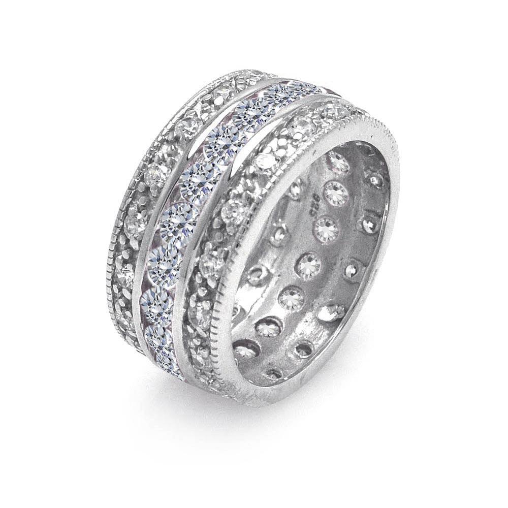 Rhodium Plated 925 Sterling Silver Clear CZ Channel Eternity Ring Sizes 5-10
