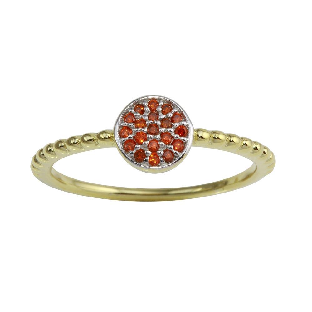 Gold Plated 925 Sterling Silver Circle Ring with Red CZ Polished Band Sizes 5-9