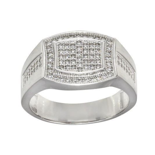 Rhodium Plated 925 Sterling Silver Micro Pave Rectangle Shape CZ Ring Sizes 9-12