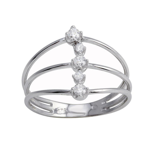 Rhodium Plated 925 Sterling Silver Line Clear CZ Band Fashion Ring Sizes 5-9
