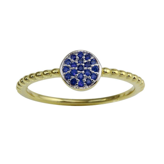 Gold Plated 925 Sterling Silver Circle Ring with Blue CZ Sizes 5-9