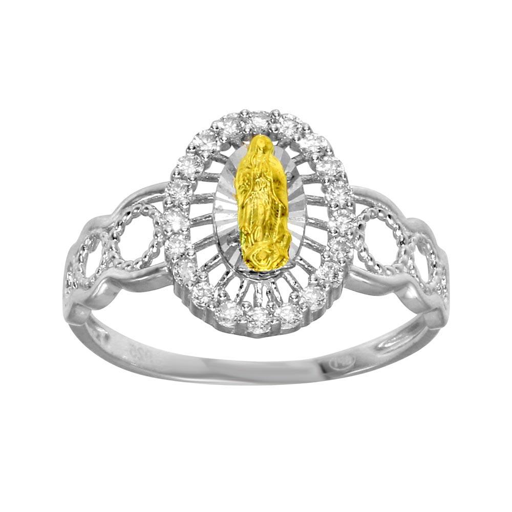 Gold Plated Sterling Silver 925 Lady of Guadalupe Faith Band Ring Sizes 5-9