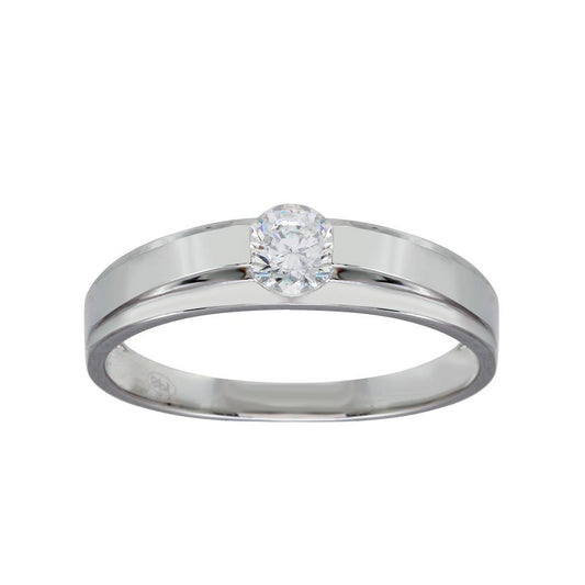 Rhodium Plated 925 Sterling Silver Round Clear CZ Bordered Ring Sizes 10-12