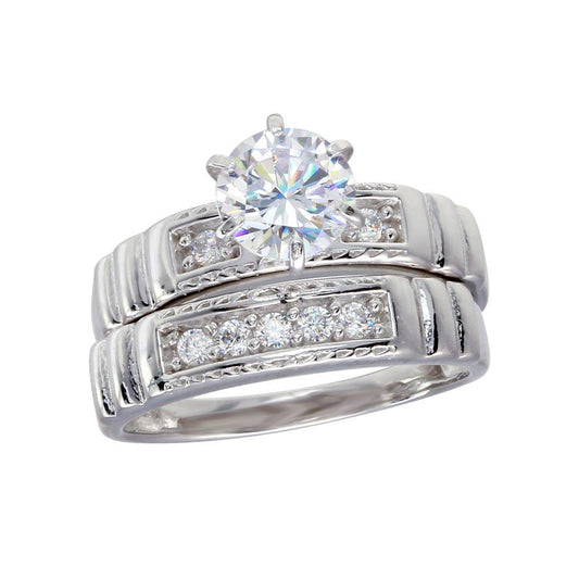 Rhodium Plated 925 Sterling Silver Round Clear CZ Trios Band Ring Sizes 5-9