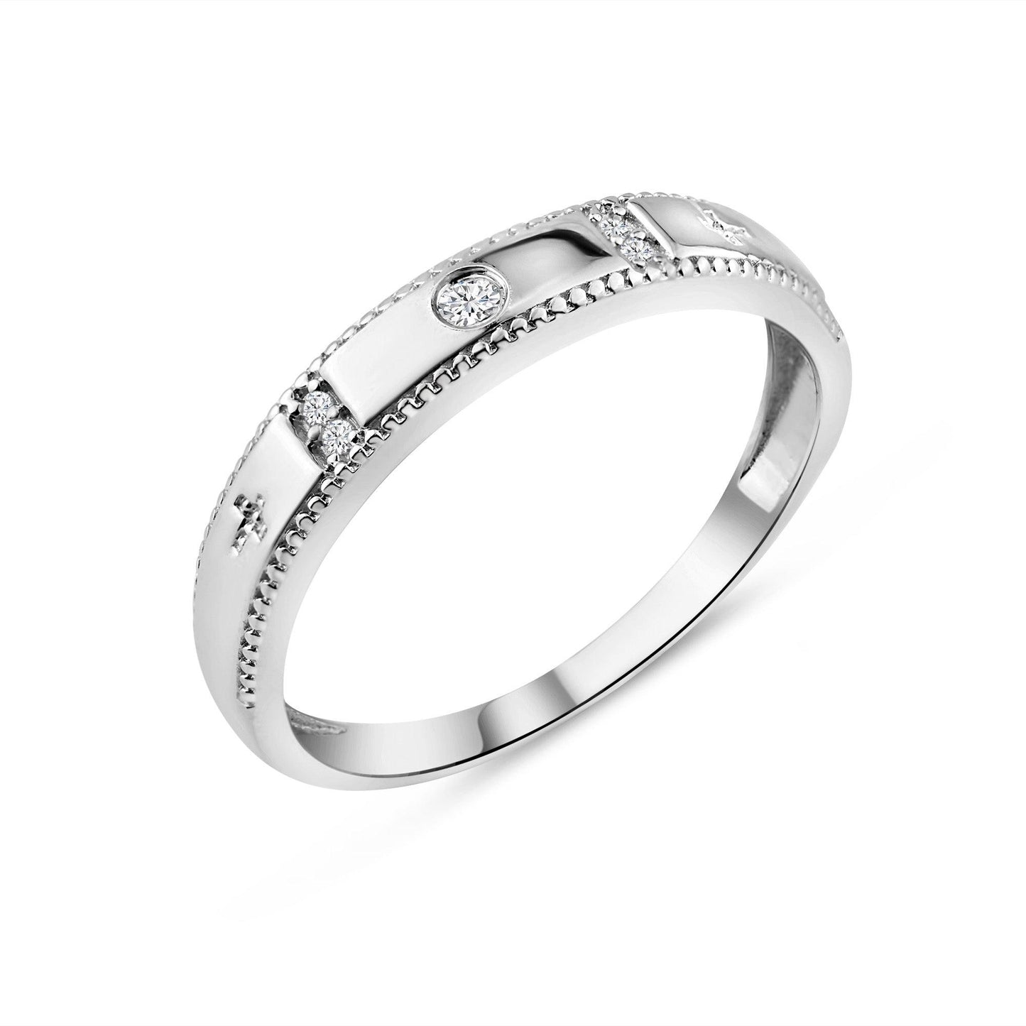 Rhodium Plated 925 Sterling Silver Round CZ Cross Shank Design Ring Sizes 9-12